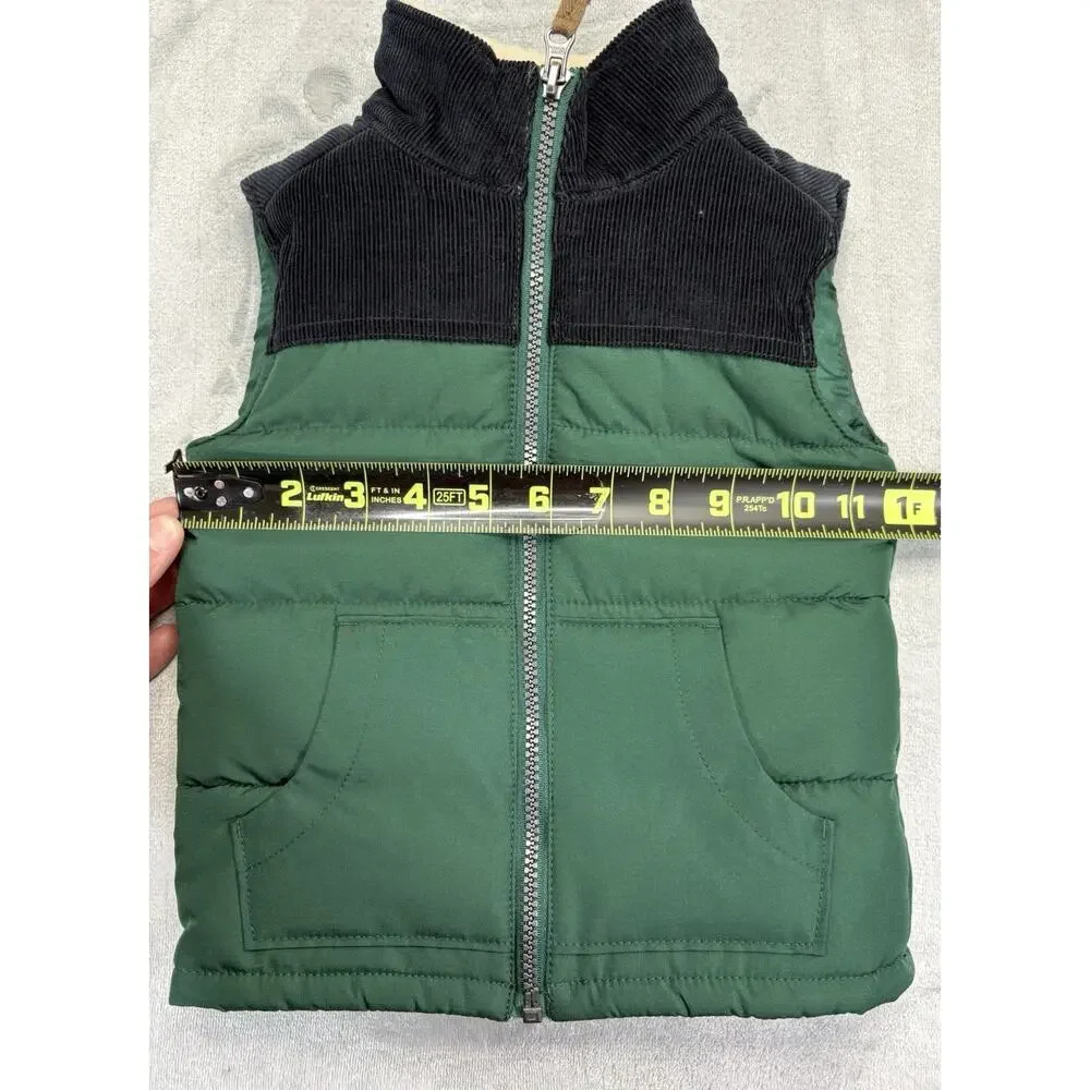 Carter’s Toddler Puffer Vest Size 2T Green Blue Corduroy Collar Sherpa